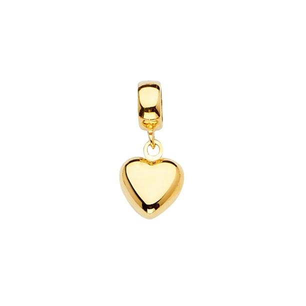 14K Yellow Gold Heart Charm Pendant Mix and Match For Bracelet or Necklace or Chain Ioka 